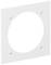 Bijela kvadratna ploča s okruglom rupom u sredini i četiri vanjska otvora za vijke, vjerojatno montažni nosač.