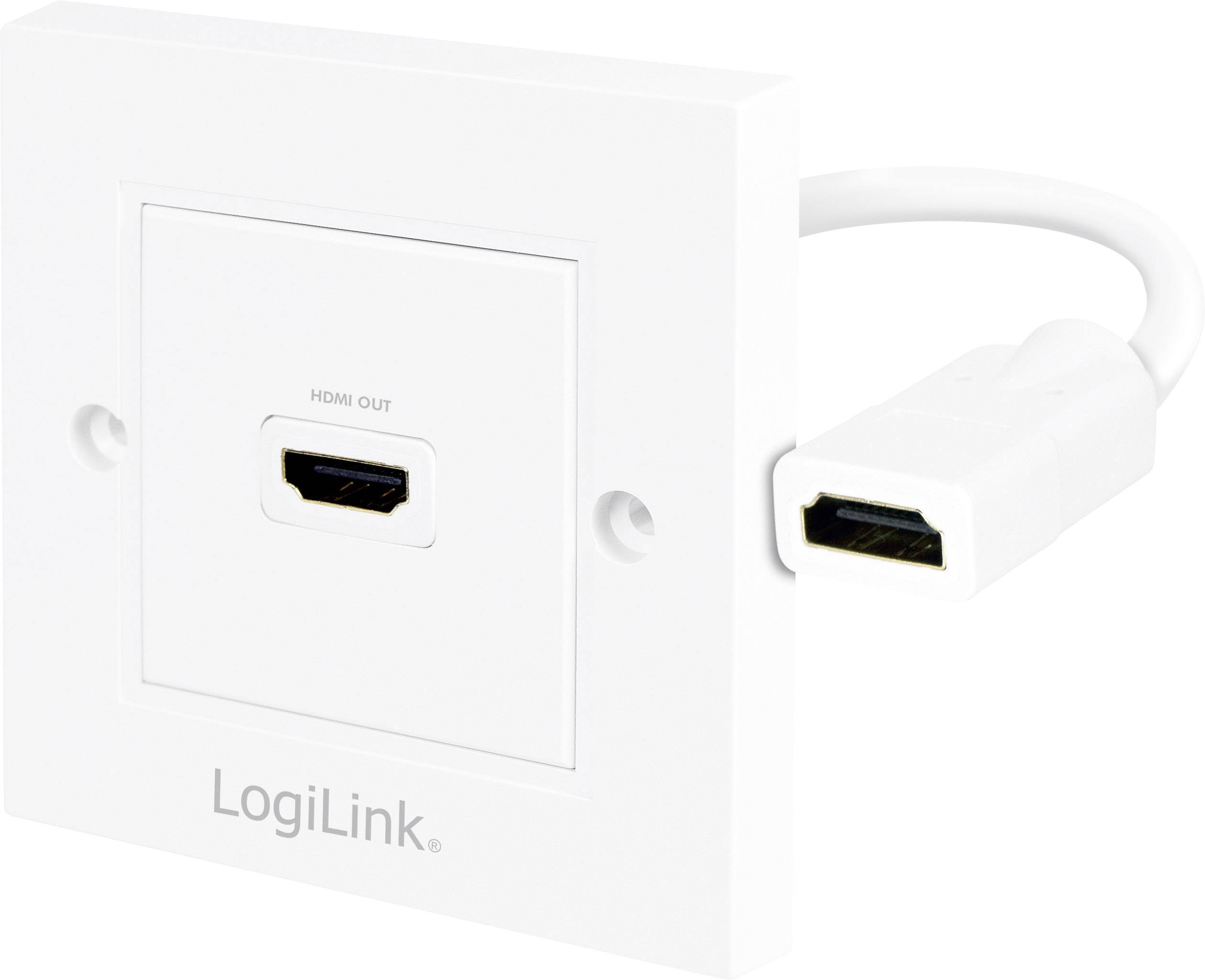 LogiLink HDMI wall plate 1-port with HDMI-A cable F/F 4K/30 Hz white