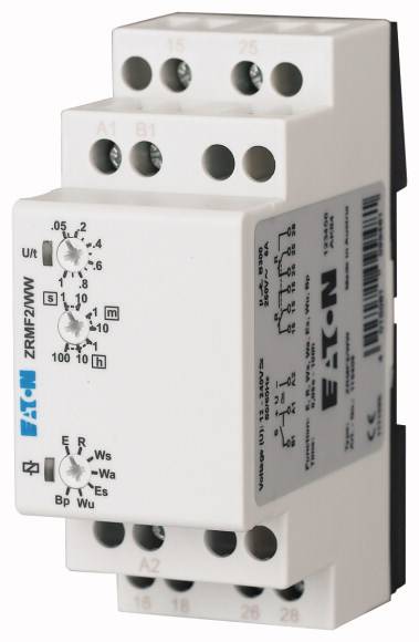 Elektronsko vremensko relej tvrtke Eaton s više gumbi za podešavanje i priključnim stezaljkama, model ZRMF2MW.