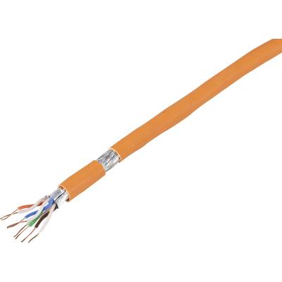 Prikazuje se narančasti mrežni kabel s osam izloženih bakrenih žica u različitim bojama.