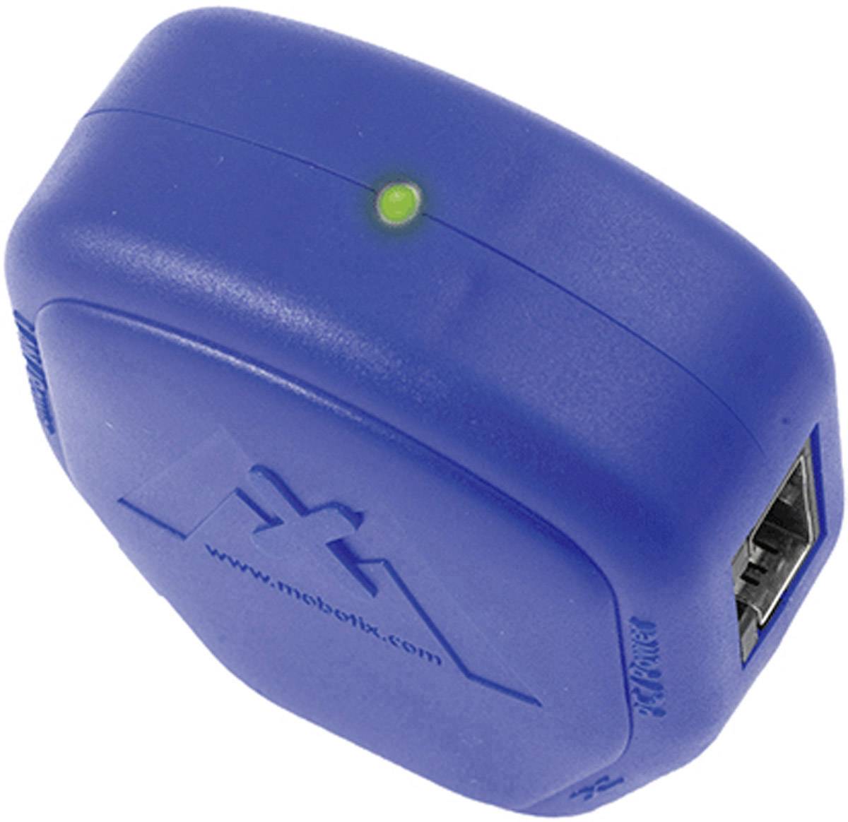 Plavi adapter s LED indikatorom i Ethernet priključkom. Označen web-adresom 'www.mobotix.com'.