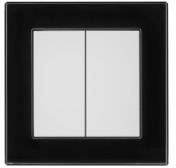 Crni light switch s dvije bijele tipke u sredini; kvadratnog oblika i jednostavnog dizajna.