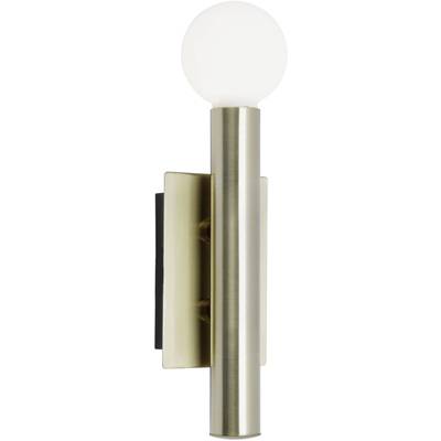 Zidna lampa s cilindričnim metalnim kućištem i kuglastom bijelom žaruljom na vrhu.
