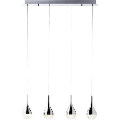 Viseća lampa sa četiri krom-srebrne, kapljolike svjetiljke, svaka obješena na tankoj žici. Idealna za moderni unutarnji dizajn.