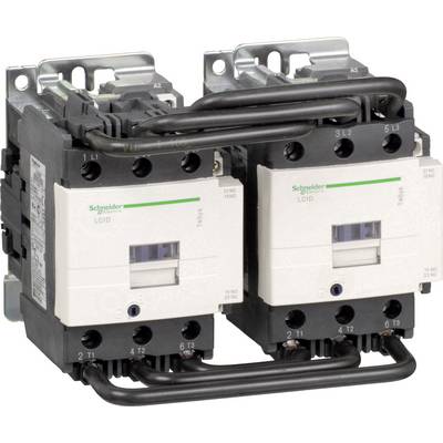 Dva električna kontaktora Schneider Electric, model LC1D, montirani na metalnim nosačima. Međusobno su povezani crnim kabelima.
