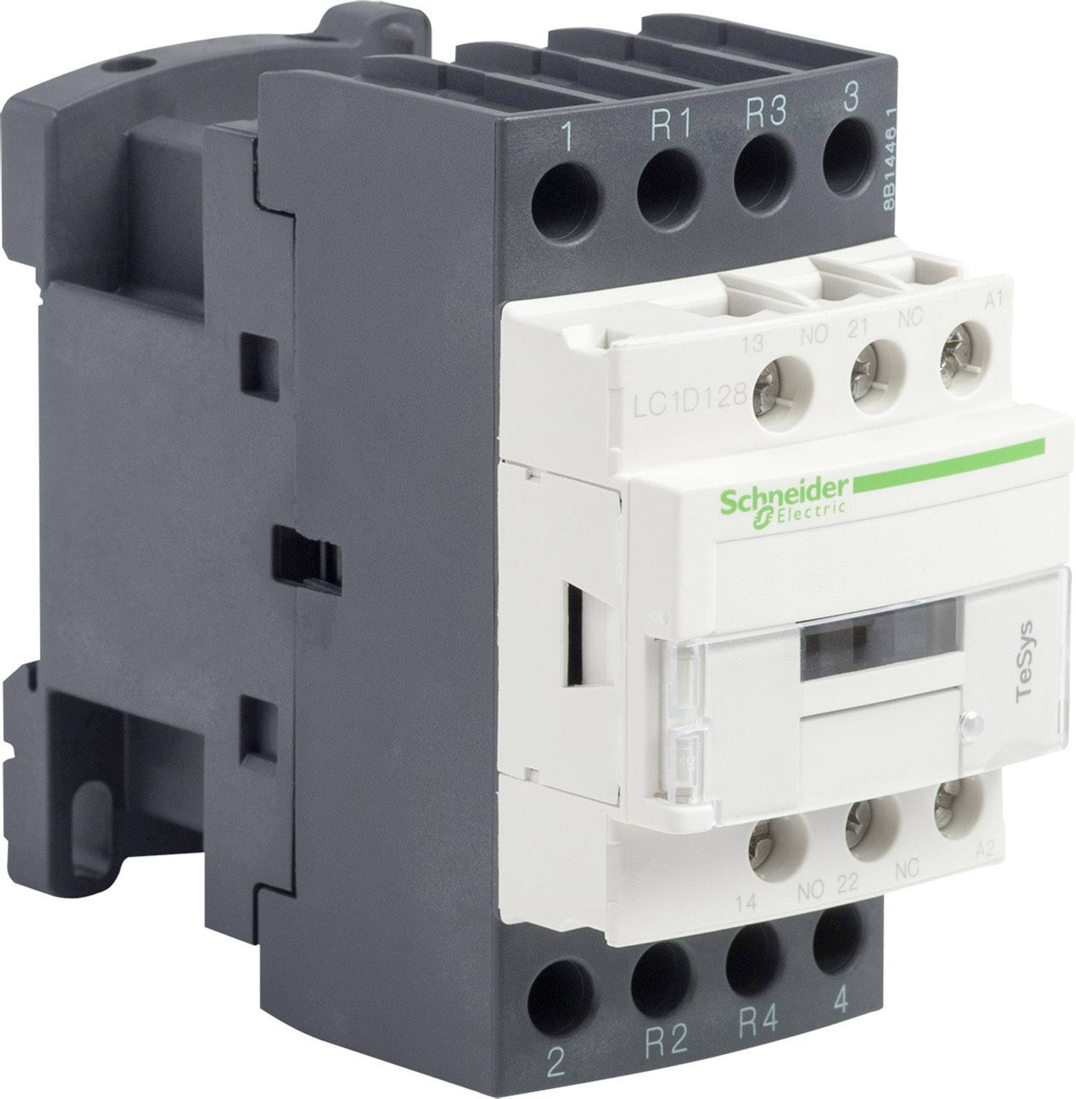 Električki kontaktor tvrtke Schneider Electric, model LC1D12. Posjeduje priključke za upravljački i radni krug, izrađen u čvrstoj konstrukciji.