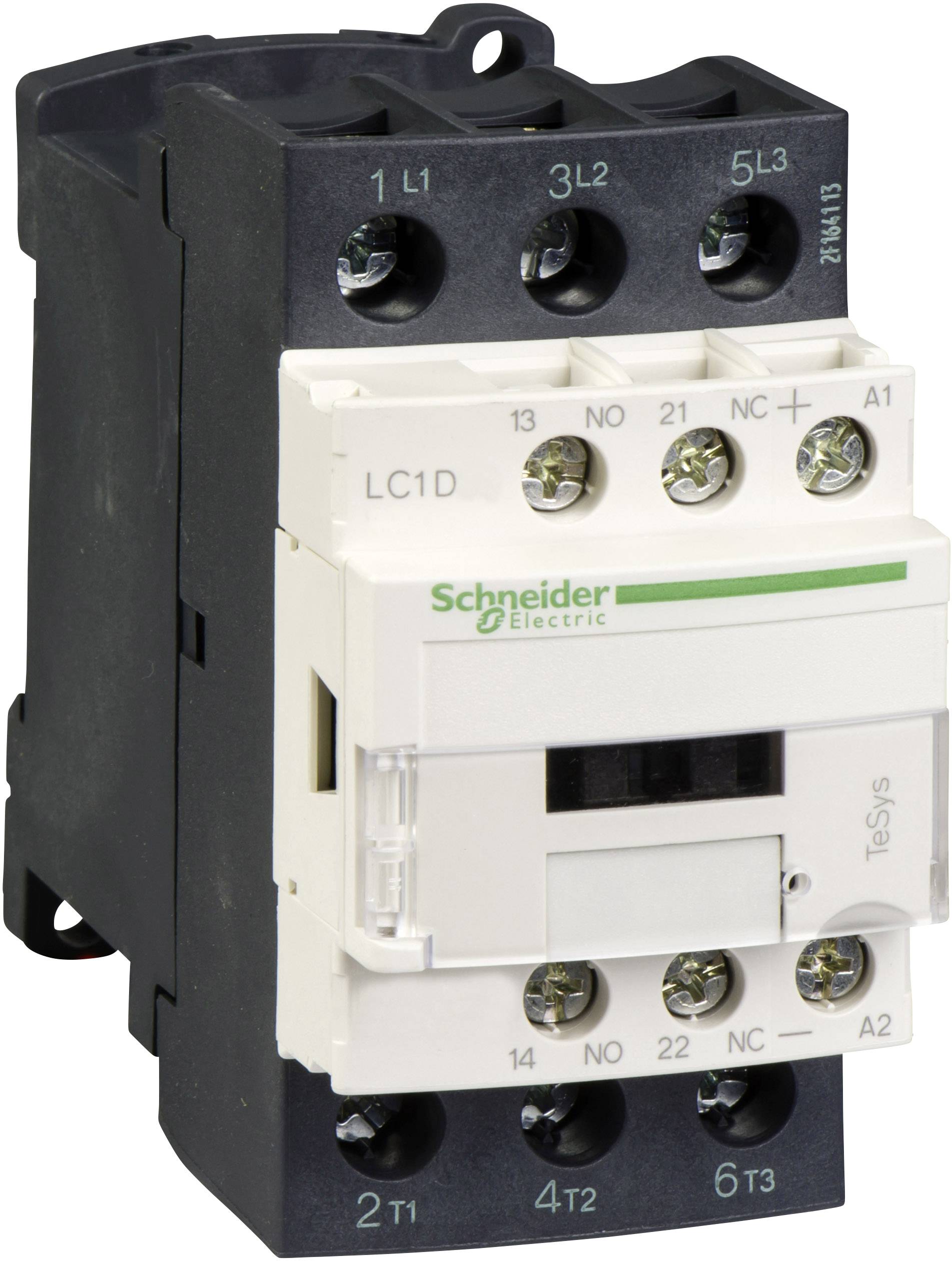 Kontaktor tvrtke Schneider Electric, model LC1D, s priključcima gore i dolje, uglavnom namijenjen industrijskim primjenama.