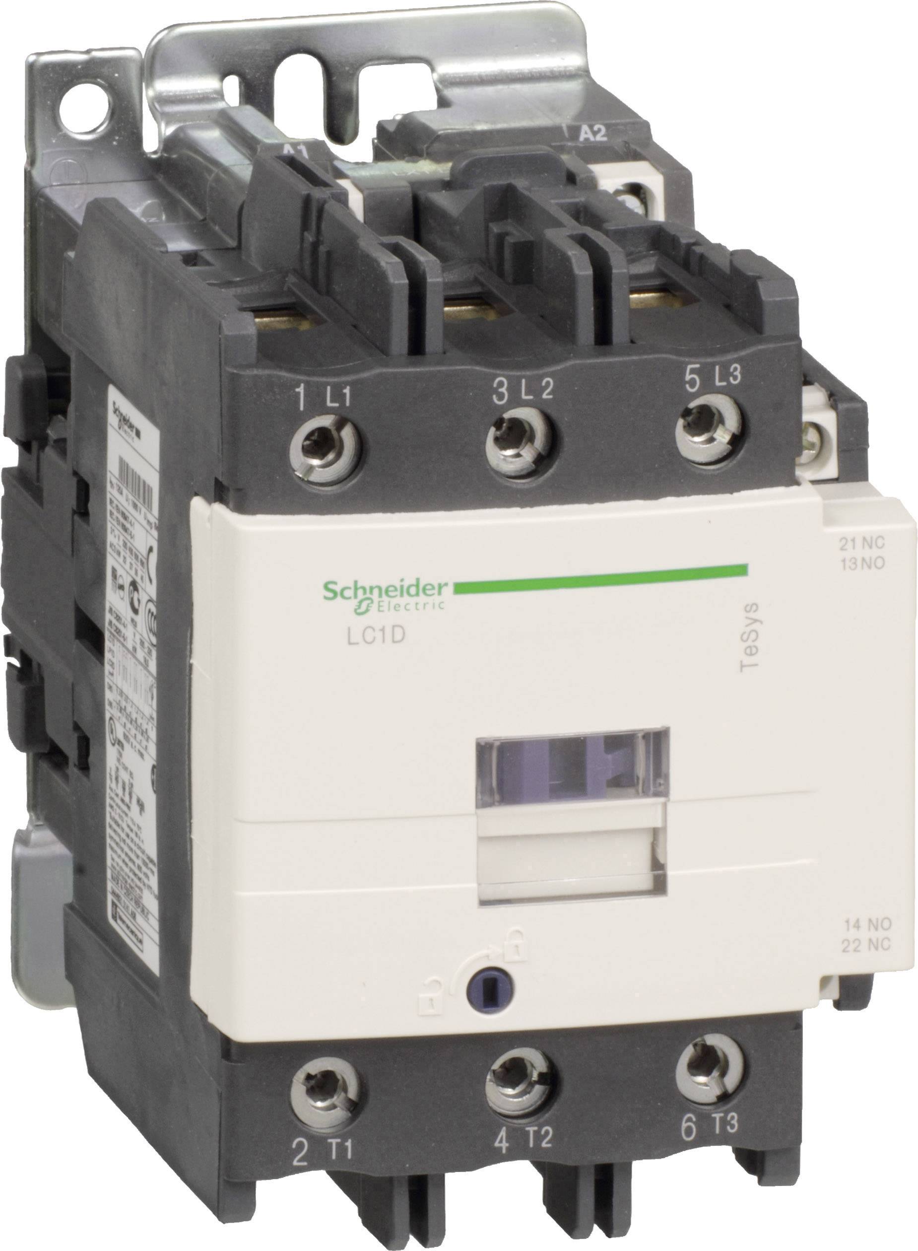 Elektronički kontaktor tvrtke Schneider Electric, model LC1D. Ima priključke gore i dolje za električnu instalaciju.