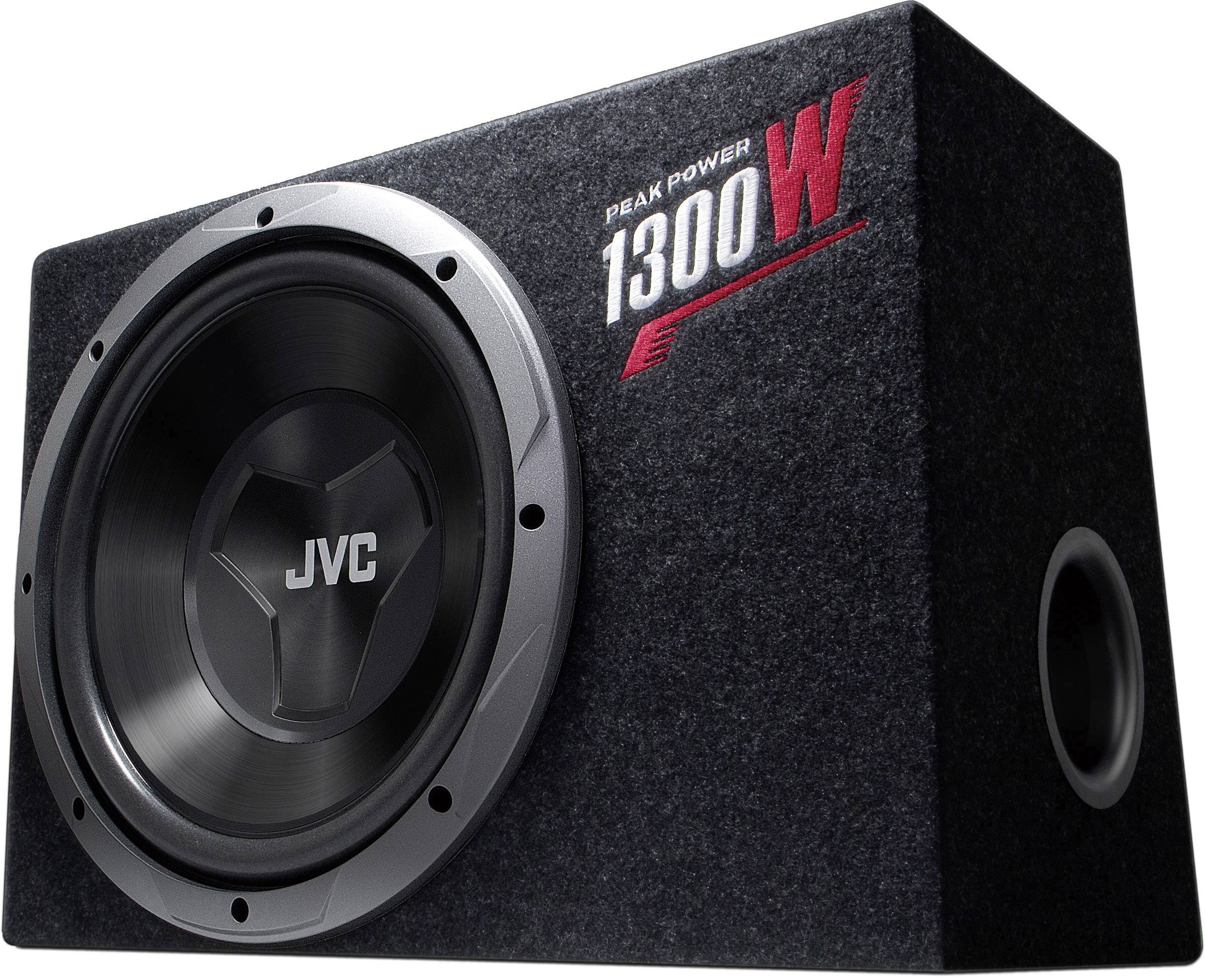 Crni subwoofer s natpisom 'Peak Power 1300W'. Glavna značajka je veliki, okrugli zvučnik na lijevoj strani.