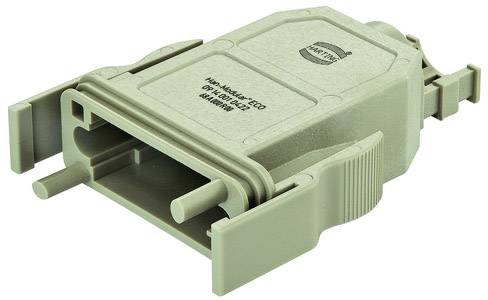 Svjetlosivi plastični adapter za utikač od Amphенola. Ima pravokutan oblik s elektrničkim stezaljkama na obje strane.