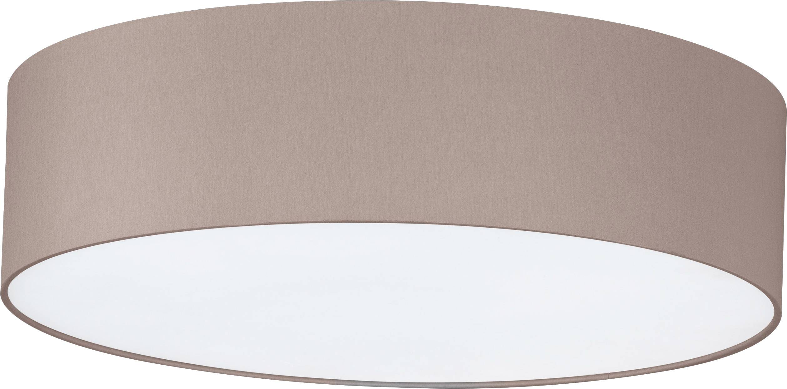 Okrugla stropna lampa sa smeđim okvirom i bijelom površinom za osvjetljenje. Pogodna za moderne unutarnje prostore.