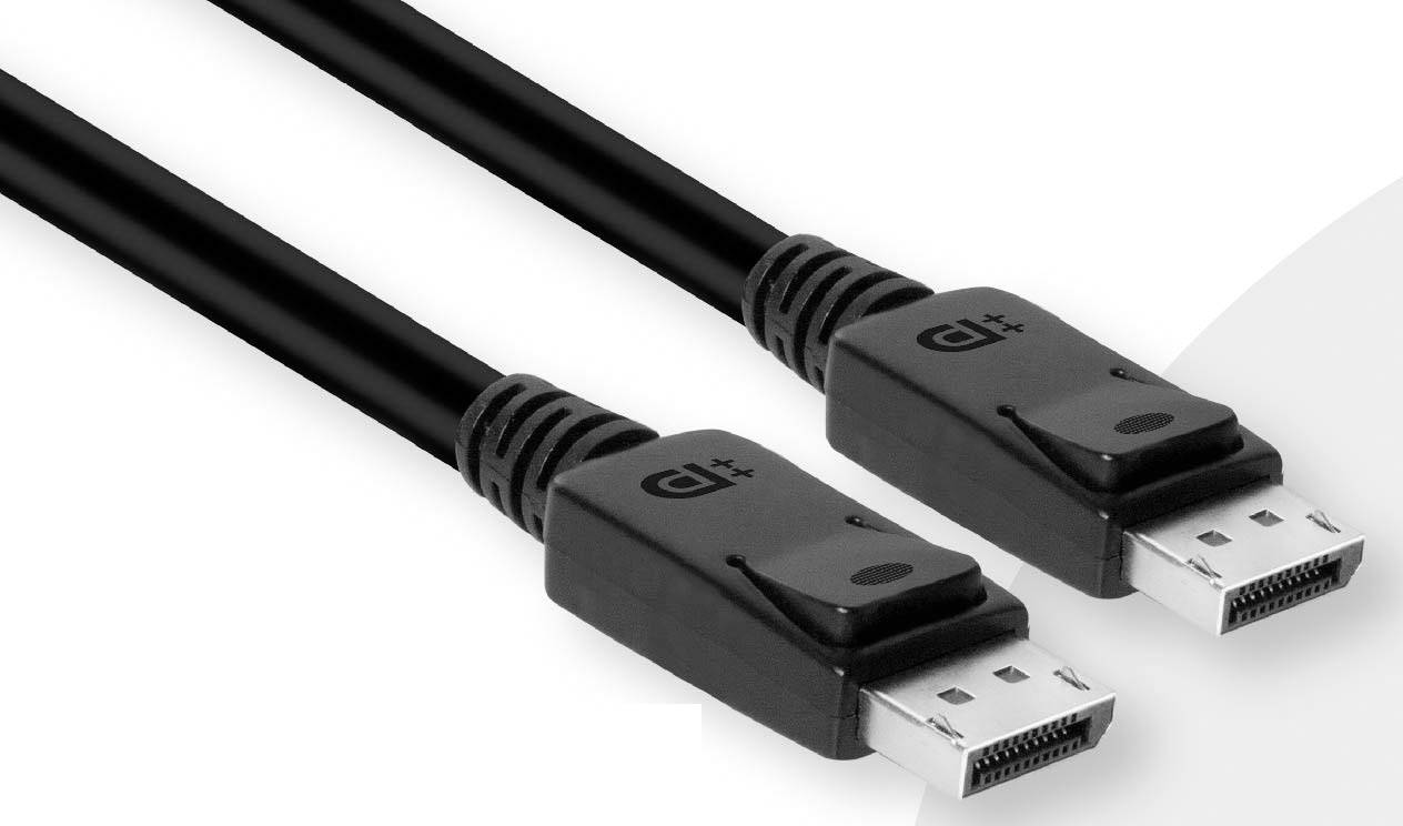 Dva crna DisplayPort kabela u bliskom kadru, koji se koriste za povezivanje računala s monitorima radi prijenosa videosadržaja.