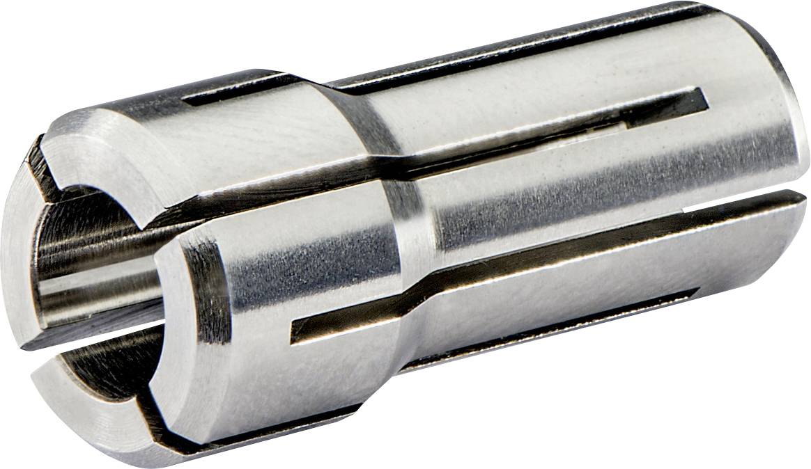 Metalnog držača s čaura s urezanim cilindričnim tijelom i suženim prednjim otvorom, izolirano na bijeloj pozadini.
