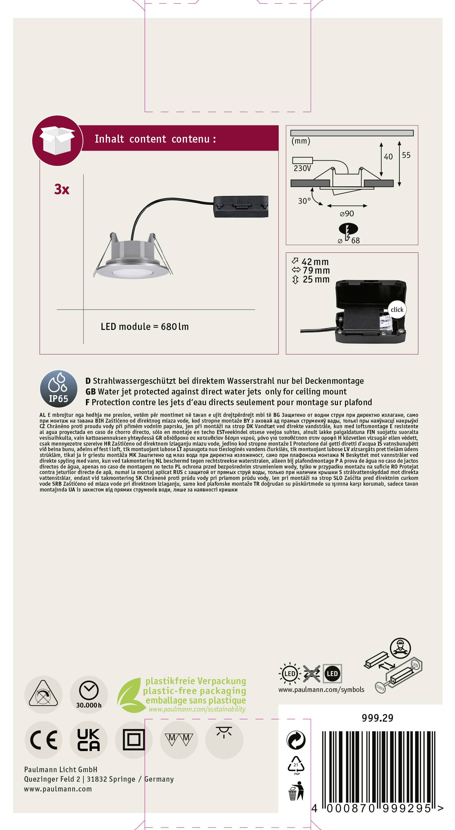'Sadržaj' prikazuje 3 LED modula s kabelima i uputama za montažu na strop. Sigurnosne napomene i informacije o proizvodu navedene su u nastavku.