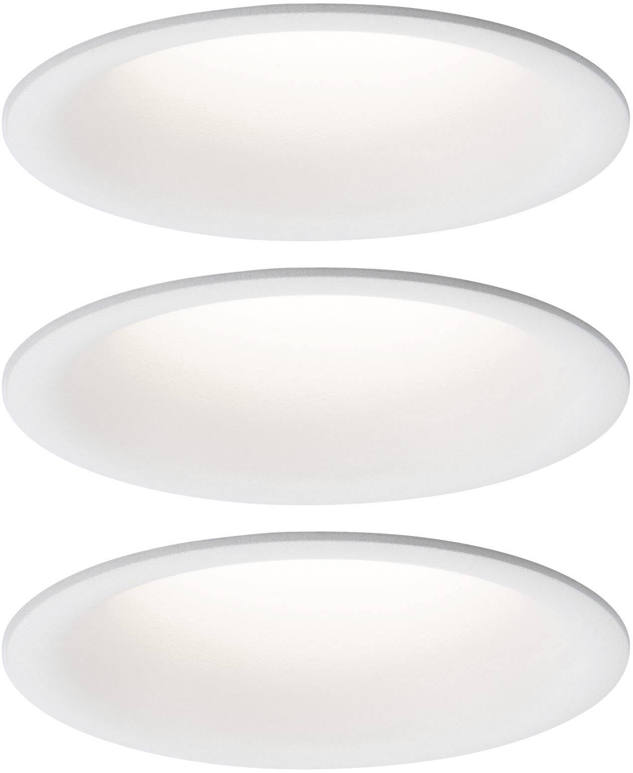 Tri okrugle LED stropne lampe s bijelom svjetlošću, postavljene jedna iznad druge. Idealne za ravномjernu rasvjetu prostora.