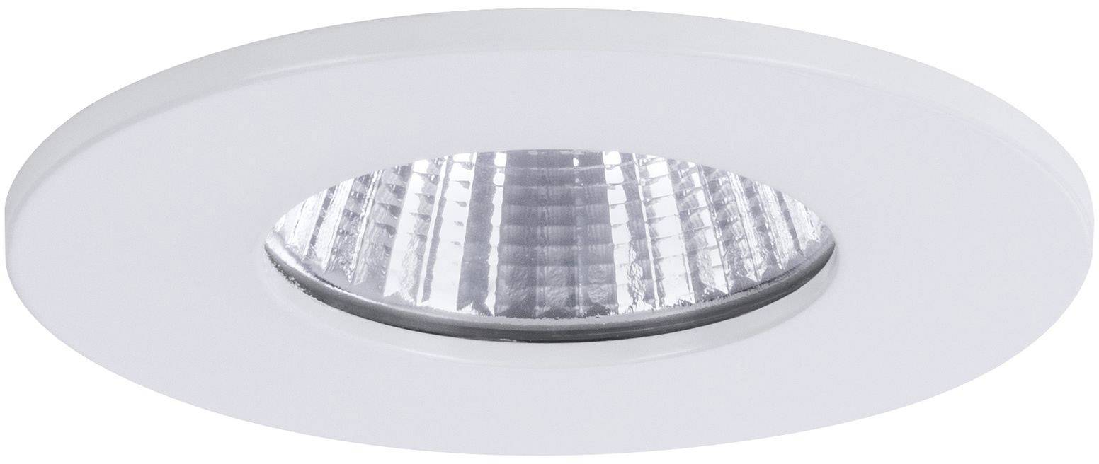 Okrugla, bijela LED downlight svjetiljka s reflektirajućom površinom. Pogodna za ugradnju u strop modernih interijera.