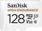 SanDisk High Endurance microSDXC kartica, 128 GB, U3, V30, Klasa 10 na bijeloj pozadini. Prikladna za visoko opterećenje.