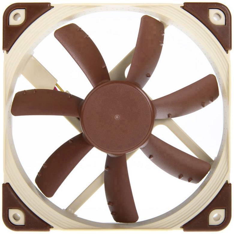 Smeđi ventilator za računalo sa sedam listova, montiran u kvadratnom okviru.