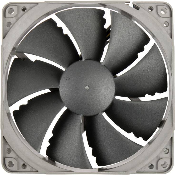 Sivi računalni ventilator s devet krila, montiran u kvadratni okvir, služi hlađenju elektroničkih uređaja.