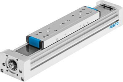 Linearna vođena klizna staza s plavim naglaskom, za precizno upravljanje pokretima u automatiziranim sustavima. Prepoznatljiv je logo 'Festo'.