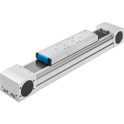 Metalni linearni aktuator sa klizačem i pogonskim komponentama, korišten za precizno pozicioniranje u automatizacijskim sustavima.