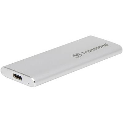 Srebrni vanjski SSD disk marke Transcend s USB-C priključkom, tankog i elegantnog dizajna.