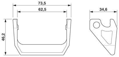 Prikaz U-oblika metalnog profila s navedenim mjerama: širina 73,5 mm, unutarnja širina 62,5 mm, visina 46,2 mm, i ostali dijelovi 34,6 mm.