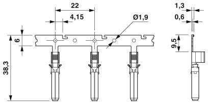 Tehnički crtež obratka s mjerama. Navedeni su detalji poput duljine, promjera i udaljenosti između provrta.