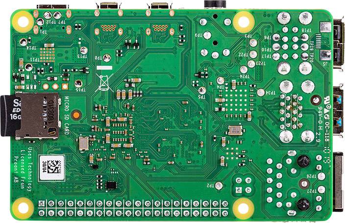 Zelena tiskana pločica s elektroničkim komponentama, priključcima i utorima. Koristi se u računalima i uređajima.