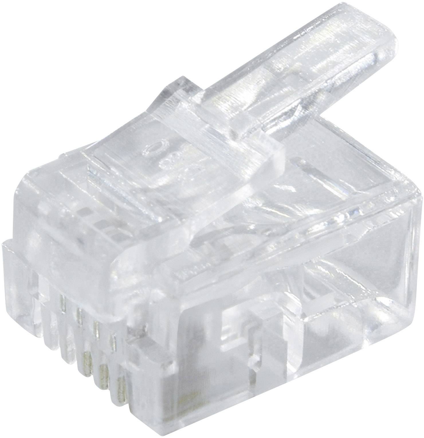 Prozirni RJ45 utikač, često korišten za mrežne kabele, s prepoznatljivim metalnim kontaktima i plastičnom kopčom.