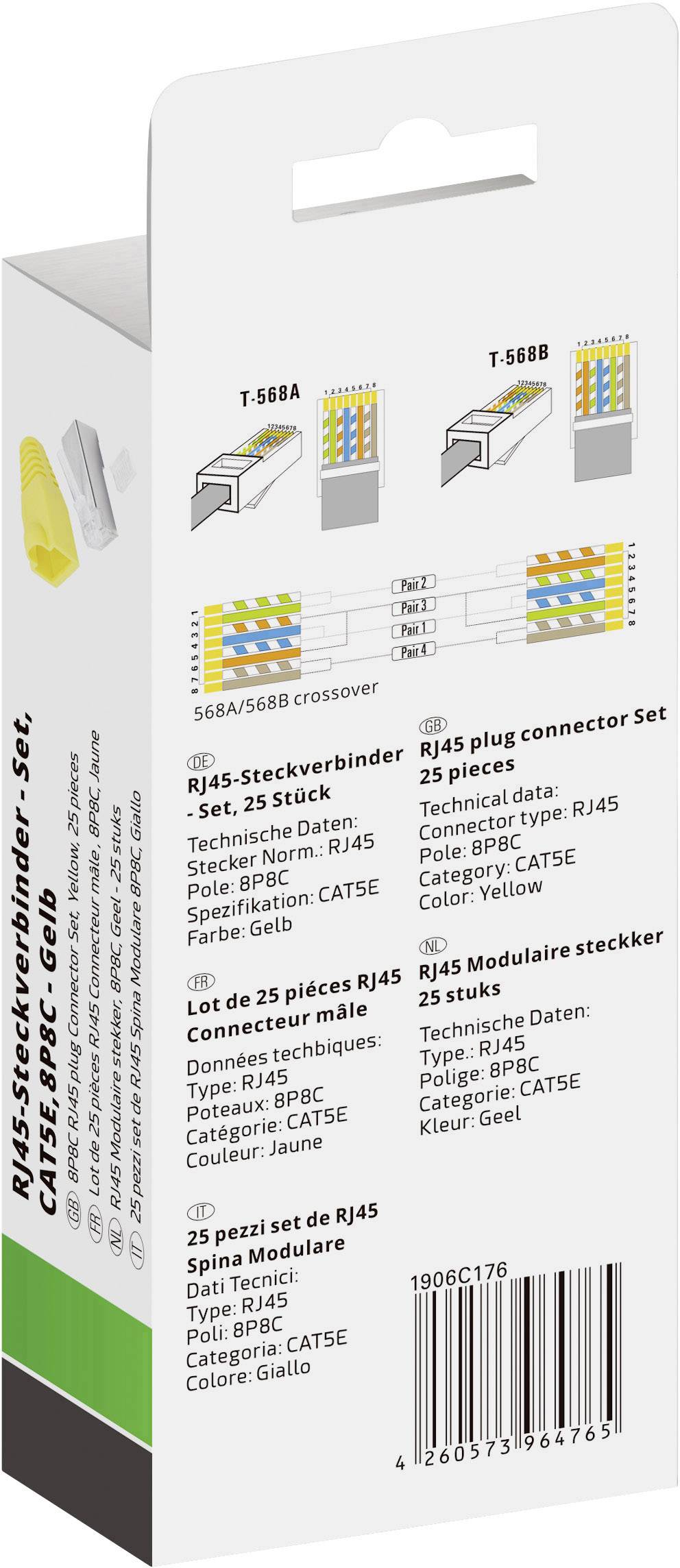 RJ45 utičnice set, CAT5e, žute, 25 komada