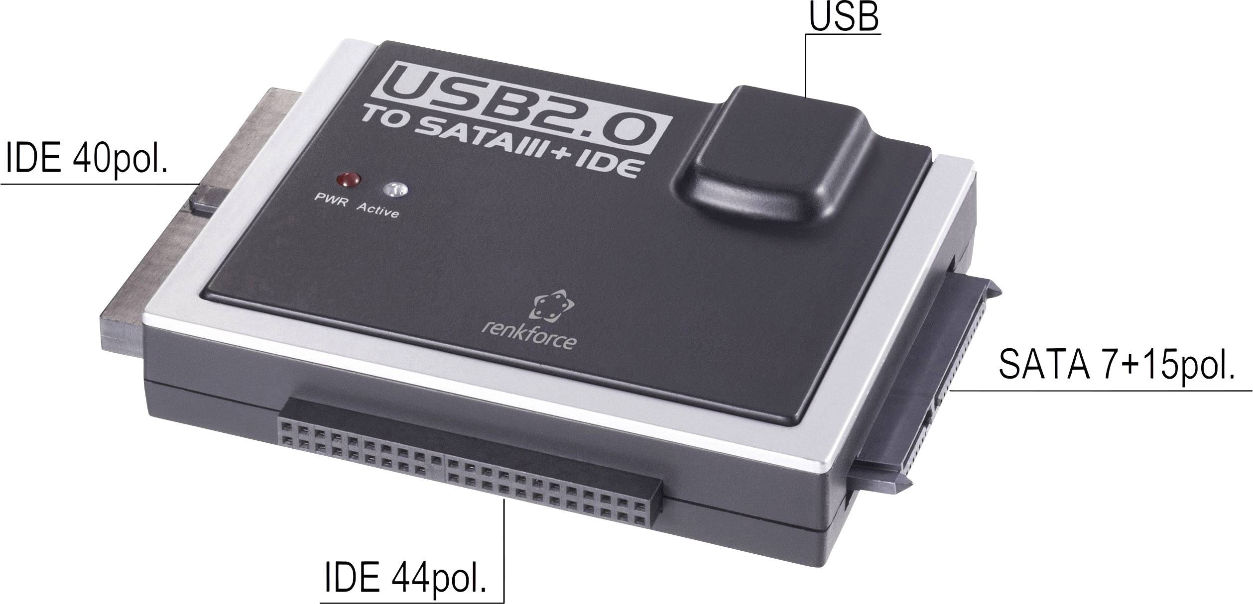 Renkforce USB 2.0, USB-C® pretvarač [1x muški konektor USB 2.0 tipa B - 1x 40-polni muški konektor ide, 44-polni muški k-6