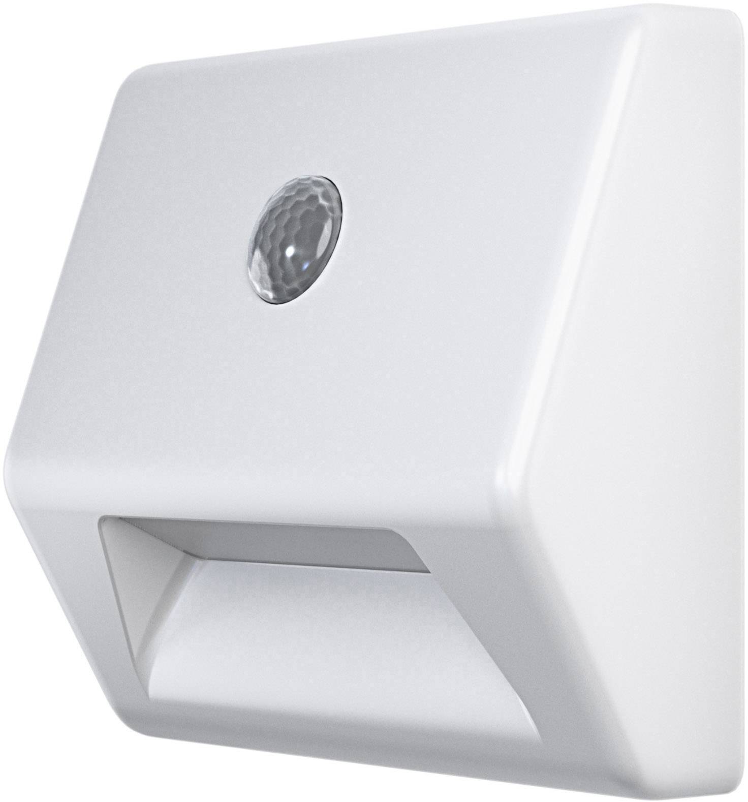 Bijelo noćno svjetlo s ugrađenim senzorom pokreta, montirano na zidu, za osvjetljavanje u mraku.