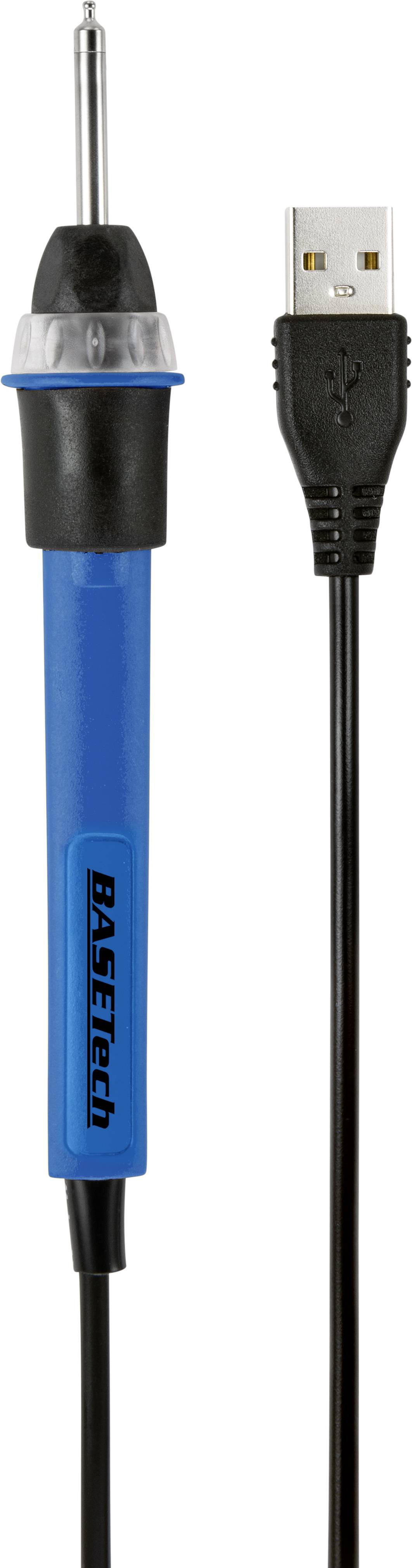 Električni lemni uređaj s USB priključkom, plavom ručkom i crnim kabelom.