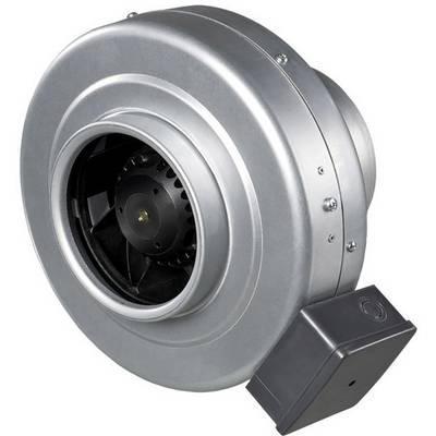 Metalni okrugli ventilator cijevi s crnim kućištem, pogodan za ventilaciju u sustavima za prozračivanje.