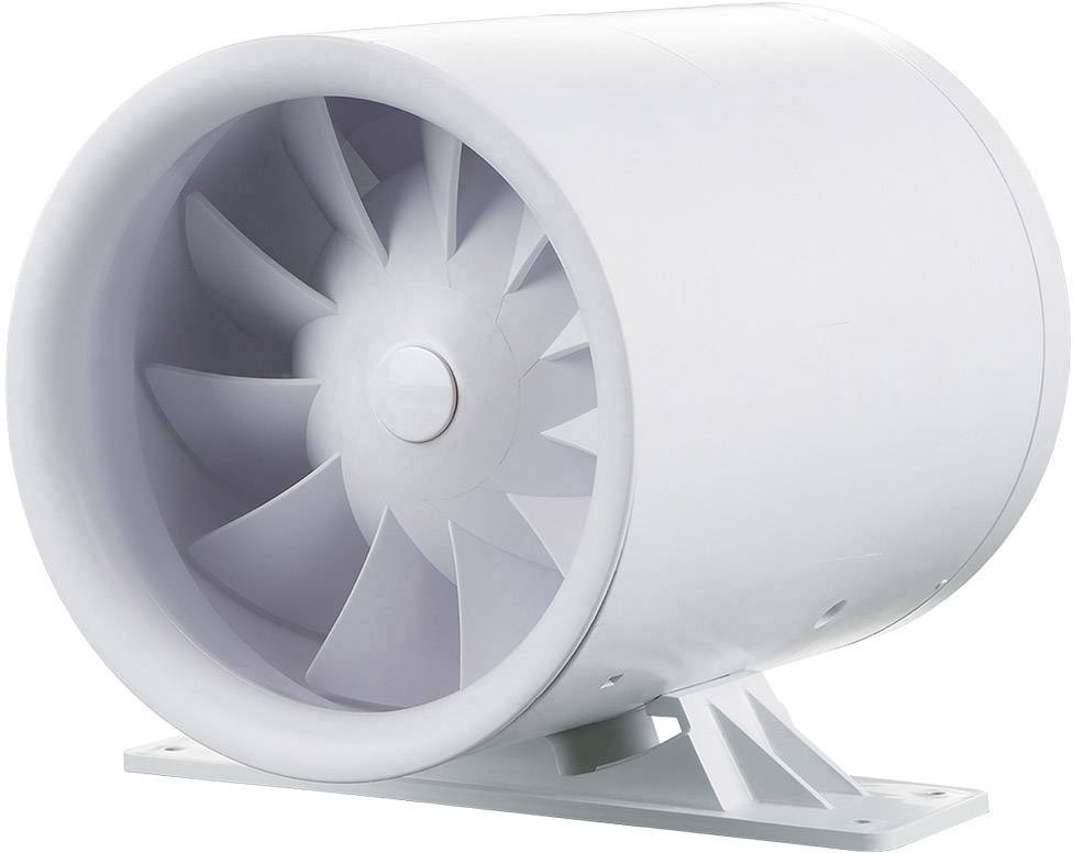 Bijeli ventilator sa spiralnim kućištem i više lopatica, pogodan za prozračivanje. Montiran na ravnoj bazi, industrijskog dizajna.