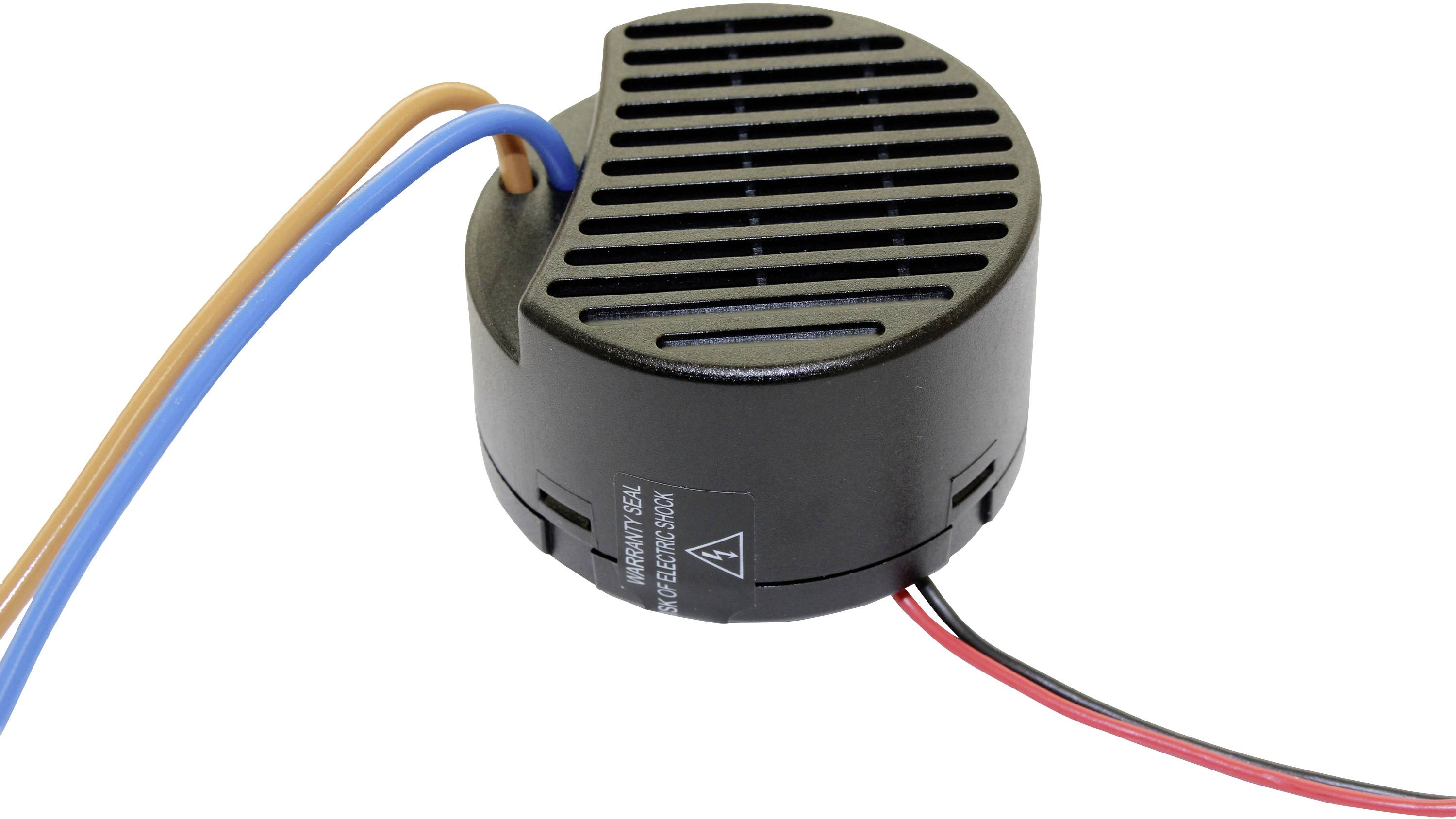 Elektronički modul s okruglom crnom poklopcem i četiri istaknutih kabela različitih boja.