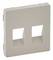 'Jednostavni, pravokutni, bež plastični okvir za pokrivanje s dvije kvadratne otvora za utičnice ili prekidače.'