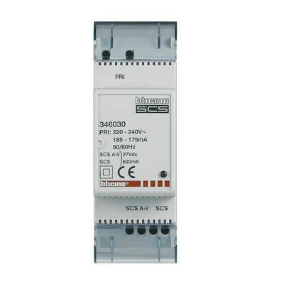 Bijeli električni modul s natpisom 'bticino SCS', specificiran za 220-240V i 185-175mA. Naziv marke i tehnički detalji vidljivi.