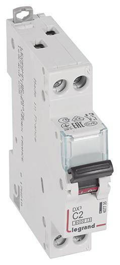 Legrand DX3 Automatski prekidač, 2-polni, 230/400V, 2A, sivo kućište, crni preklopni mehanizam, zaštitni prekidač za odvajanje strujnih krugova.