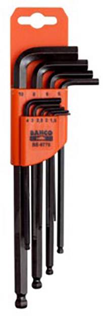 Set šesterokutnih ključeva u različitim veličinama, crne boje, s crvenom držačem, naziv marke na držaču.