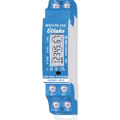 Plavi Eltako WSZ15D-32A strujomjer, prikazuje '1520.1' kWh na digitalnom zaslonu. Vijčani priključci vidljivi gore i dolje.