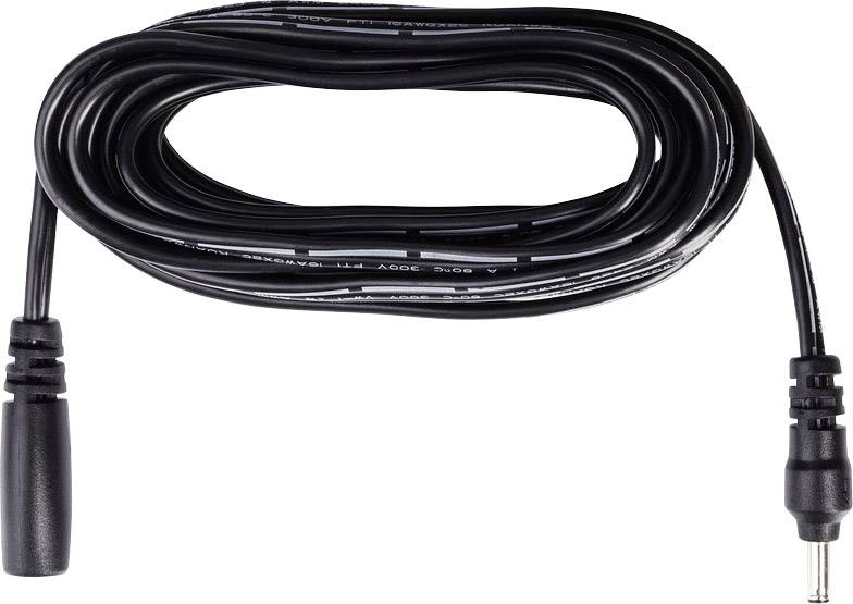 Crni mrežni kabel s okruglim priključkom na jednom kraju i utičnicom na drugom, namotanim u petlju.