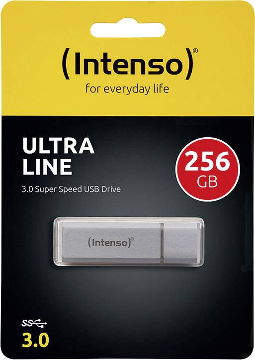 Ambalaža Intenso USB stick-a kapaciteta 256 GB. Tekst na ambalaži ističe Super Speed 3.0 tehnologiju.