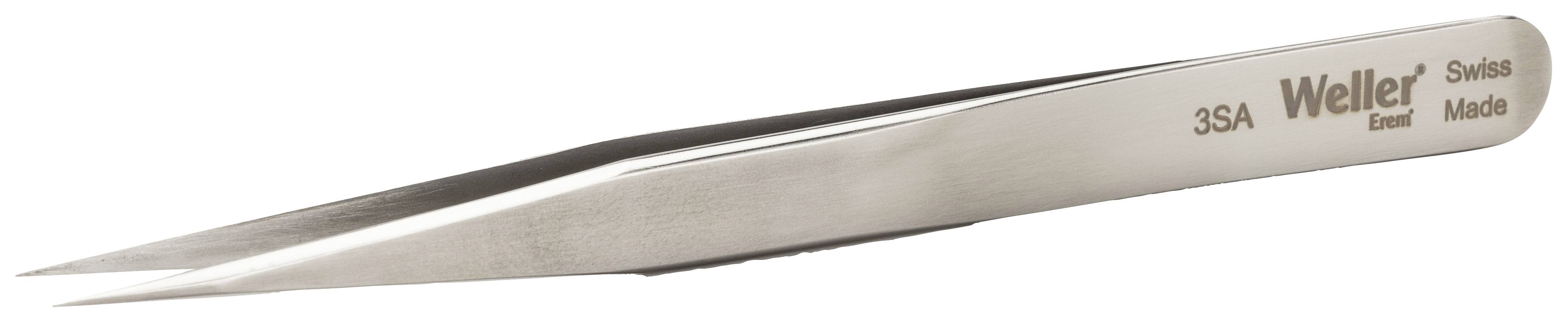 Šiljasta metalna pinceta s natpisom 'Weller Expert Swiss Made 3SA'. Podesna za precizne radove u elektronici ili obrtništvu.
