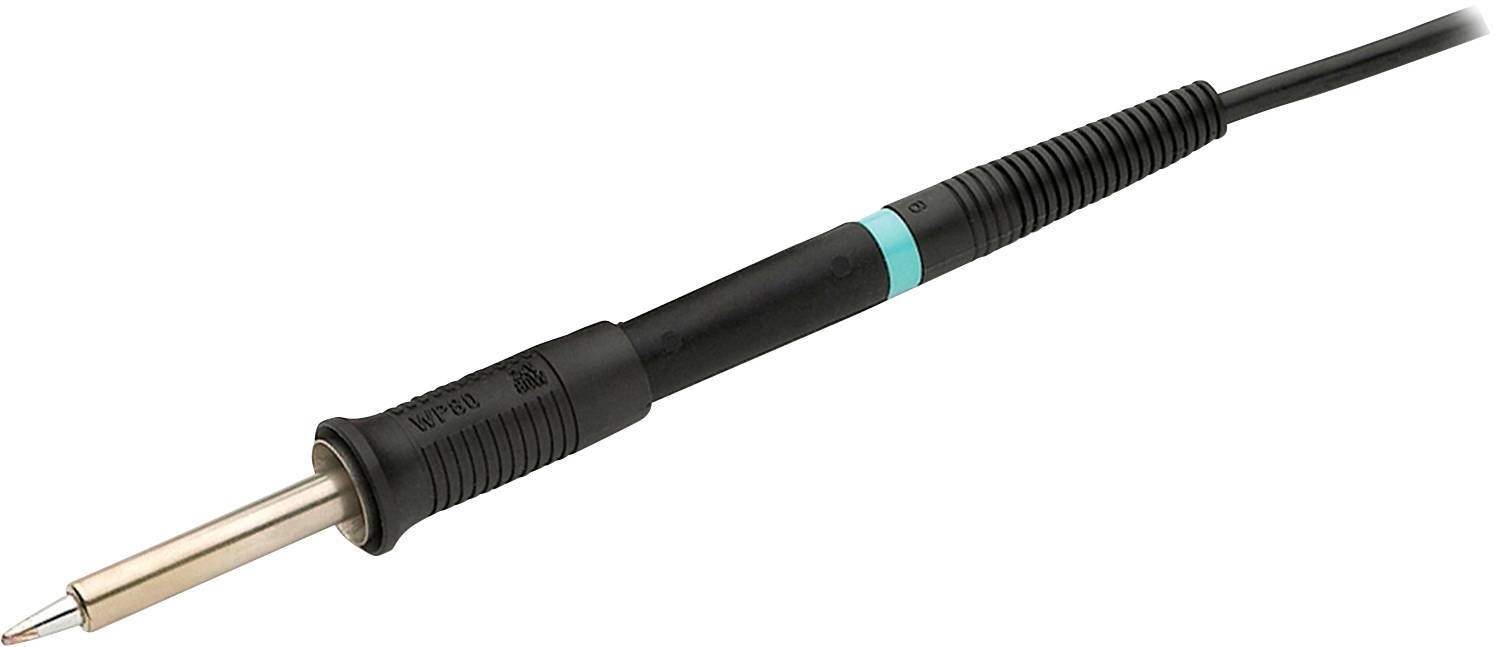Lemilica s crnom ručkom i metalnim vrhom, korištena za lemljenje u elektronici ili metalnim radovima.