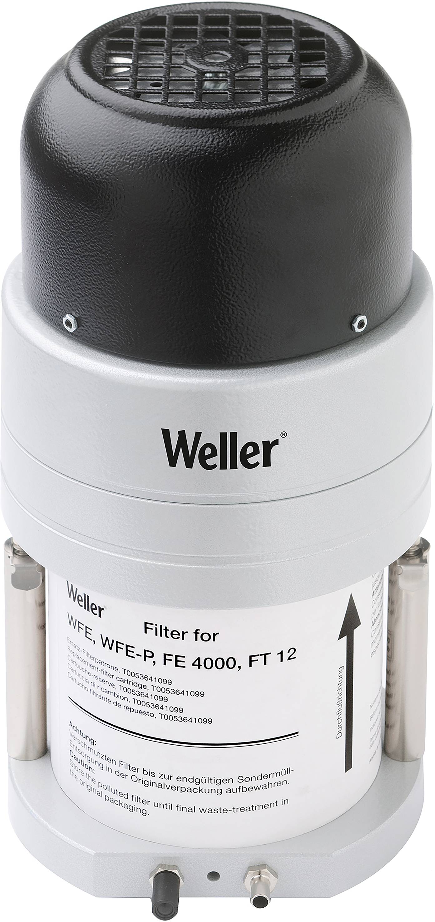 Filter zraka za Weller WFE, WFE-P, FE 4000, FT 12 u srebrnom kućištu s crnim poklopcem, podaci o upotrebi i odlaganju.