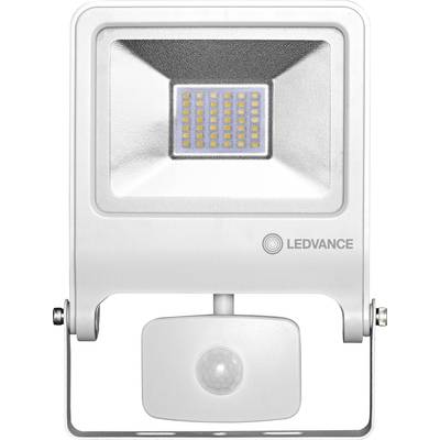 Bijeli LED reflektor s detektorom pokreta marke Ledvance. Reflektor ima pravokutni dizajn i pogodan je za vanjsku upotrebu.