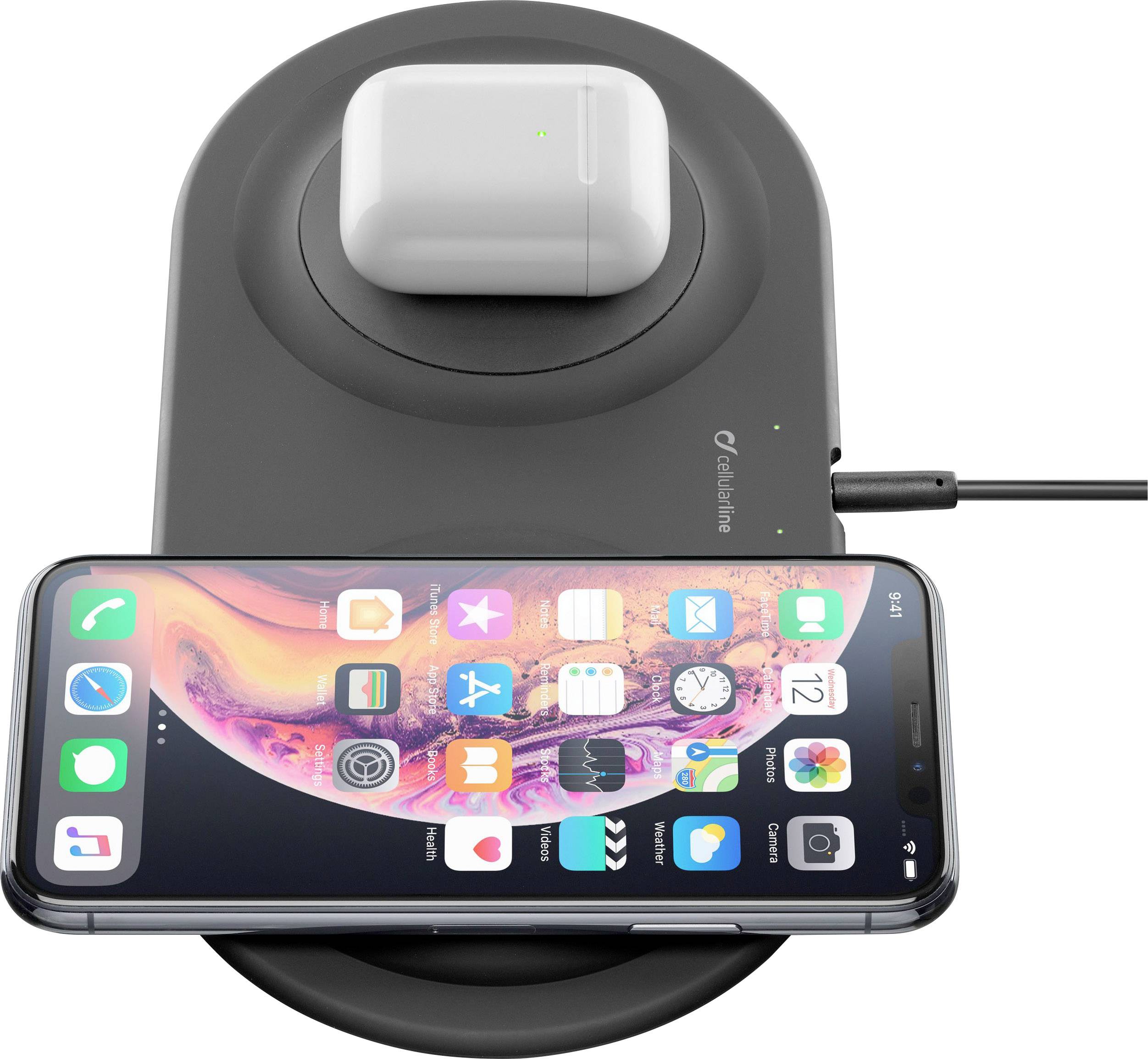 Cellularline indukcijski punjač 2000 mA Qi Ladegerät WIRELESSDUALPADK Izlazi standard indukcijskog punjenja crna-1