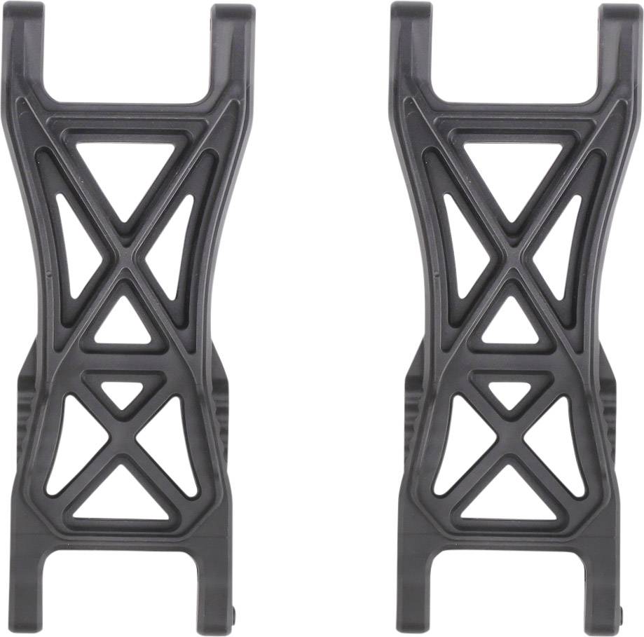 Dvije crne plastične držače sa X-oblikom izrezima, simetrično postavljene jedna pored druge.